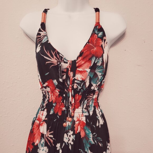 Women's Casual Sleeveless Smoked Floral Print maxi Dress Size L. - Picture 3 of 11